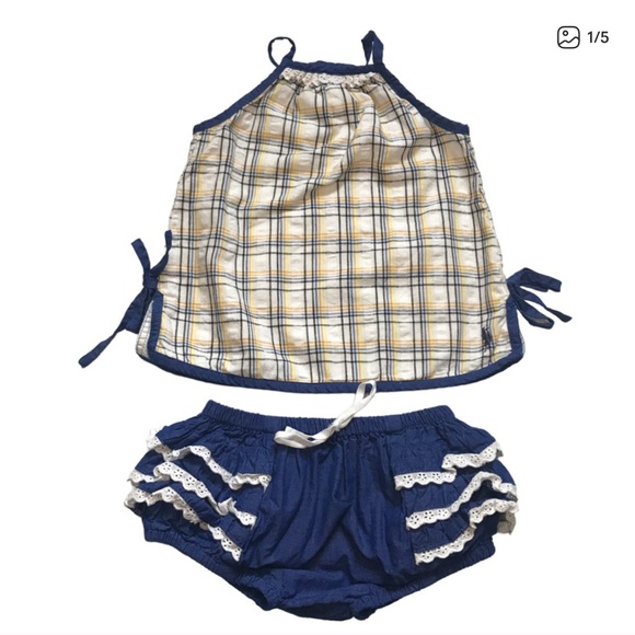 Well Dressed Wolf Blue and Yellow Plaid Kids Set - Picture 1 of 5
